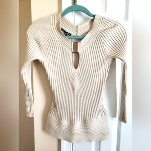 bebe ivory 3/4 ribbed/spandex top-M